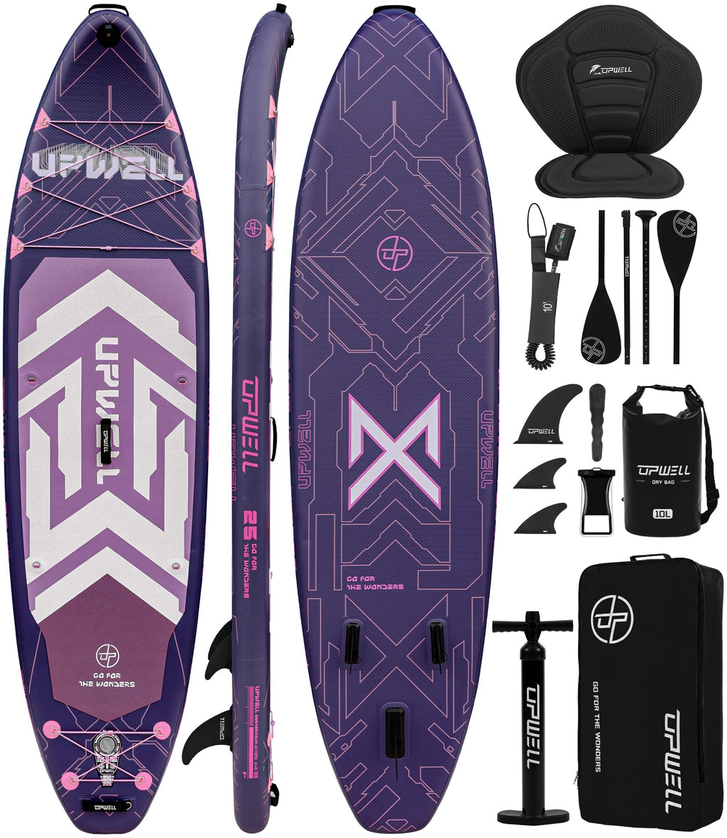 UPWELL 11'6"×35" Extra Wide Inflatable Paddle Board, Stand Up Paddle Board with Kayak Seat, Sup Paddle Boards for Adults, Chipmech Purple