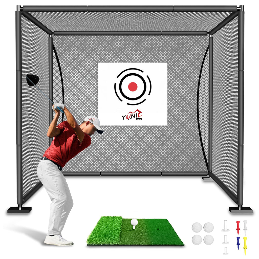 YUNIC Golf Driving Cage with Steel Frame, Golf Nets for Backyard Driving for Full Swing and Chipping Practice Indoor Outdoor (Black, 10'(W) x8'(H) x8'(D))