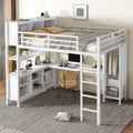 KEIKI Metal Queen Size Loft Bed Frame with Built-in L Shaped Desk, Wardrobe, Stairs, Storage Cubes & Shelves for Kids Teens Adults, No Box Spring Needed