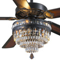 Asyko 62" Crystal Ceiling Fan Fandelier with Lights - Black Modern Crystal Chandelier Fans with Remote Control，Noiseless DC Motor, Retro/Farmhouse Lighting, Dining Room， Living Room