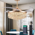 DuMaiWay 52" Dimmable Chandelier Ceiling Fan with Light, Modern Crystal Retractable Ceiling Fan with Remote and APP Control for Bedroom Dining Room Living Room 6 Speed Gold