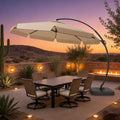 EO Living 11FT Cantilever Patio Umbrella with Base, 360° Rotation Offset Outdoor Umbrella, Heavy Duty Rust-Resistant, UV Protection Waterproof Shade for Backyard, Pool, Garden, Deck (Beige)