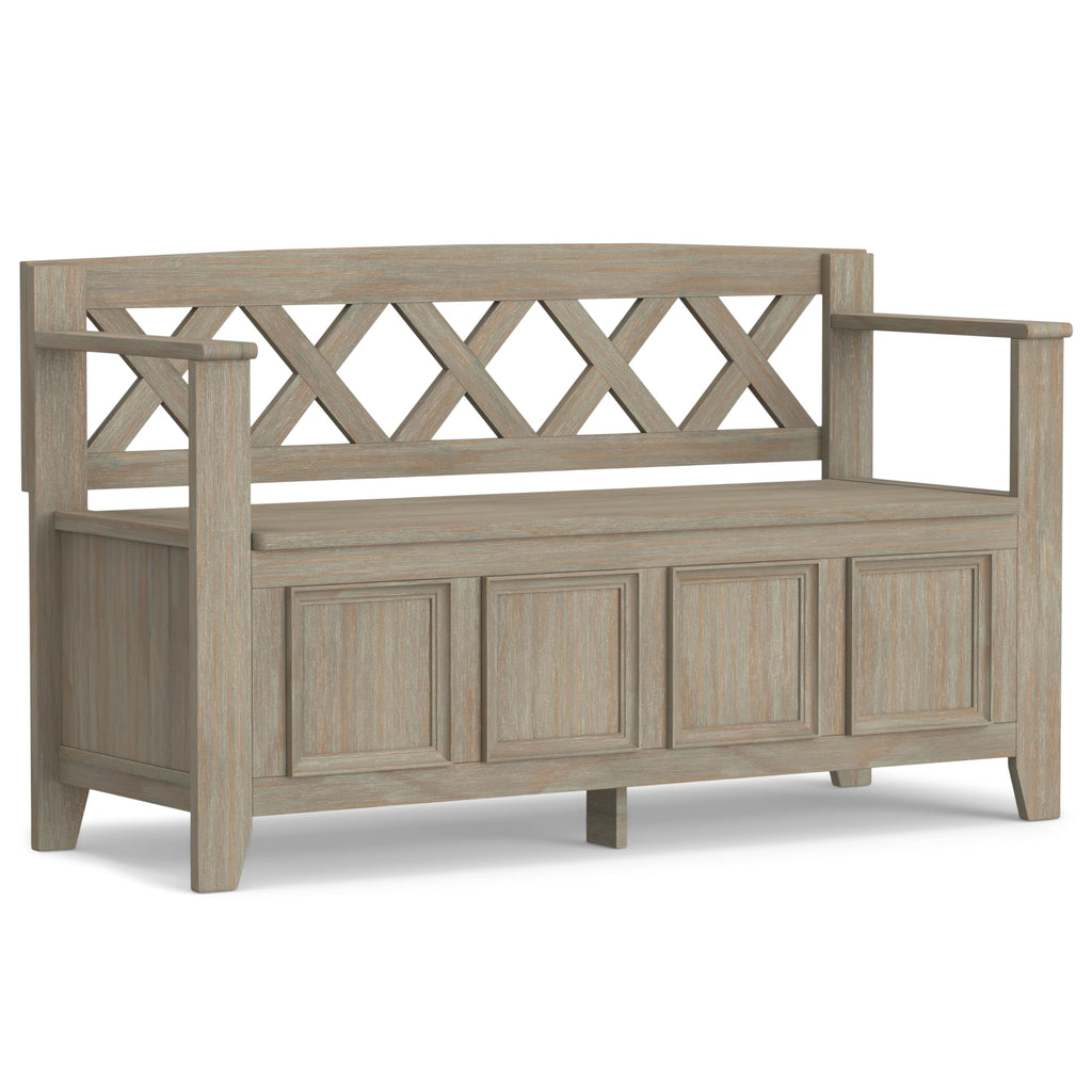 SIMPLIHOME Amherst Entryway Storage Bench - 48 inch Wide Solid Wood Hallway Seat in Distressed Grey, Transitional Bench for Entryway or Living Room with Lift-Up Lid and Spacious Storage