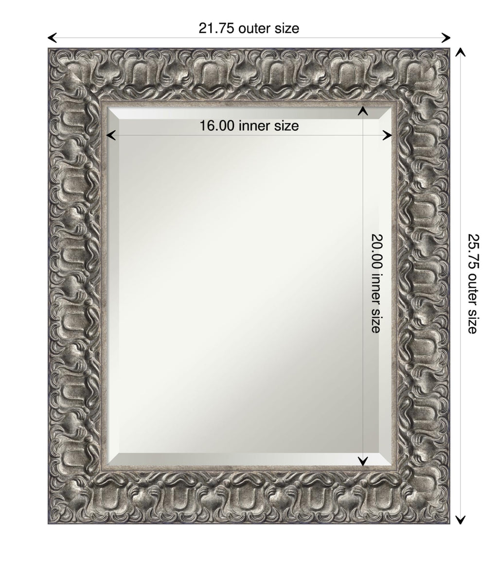 Amanti Art Silver Bathroom Mirror for Over Sink, 26x22 Silver Luxor Rectangle Vanity Mirror, Small Traditional Wood Frame, Hangs Horizonally and Vertically, Bathroom Wall Decor, Beveled Edge