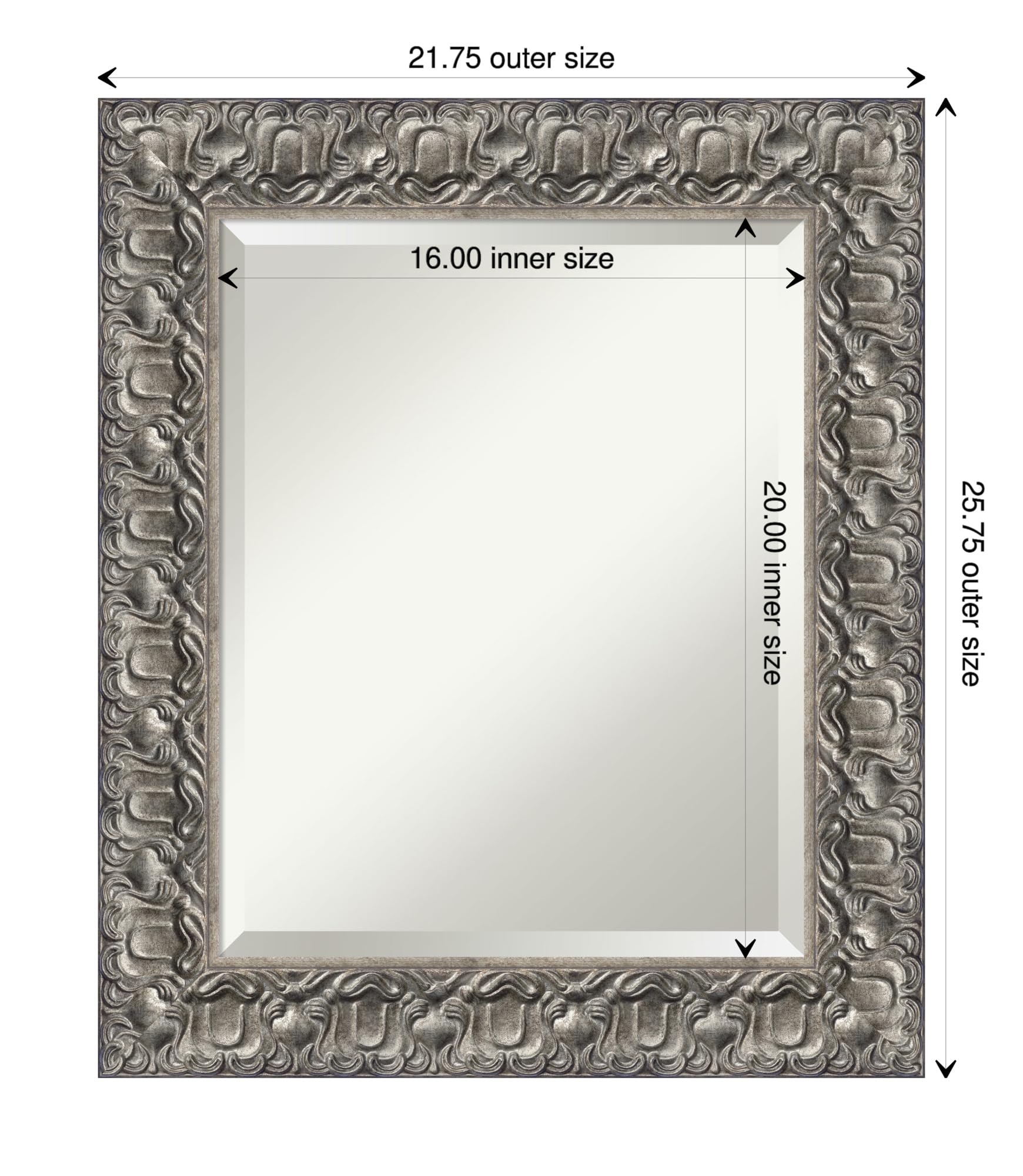 Amanti Art Silver Bathroom Mirror for Over Sink, 26x22 Silver Luxor Rectangle Vanity Mirror, Small Traditional Wood Frame, Hangs Horizonally and Vertically, Bathroom Wall Decor, Beveled Edge