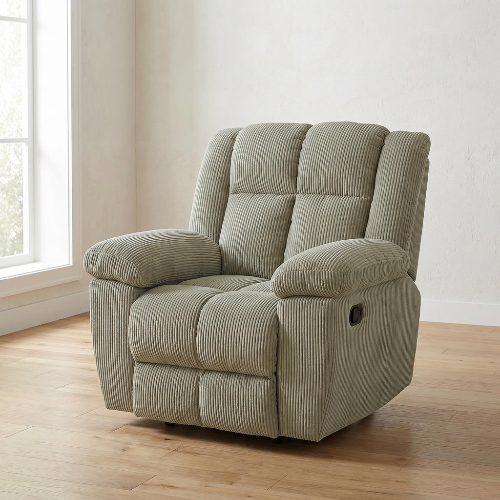Trygoal Manual Recliner Chair, Nursery Rocking Chair, Linen Recliner Chair for Adults, Lazy Boy, Gaming Recliner wih Overstuffed Arms, Suitable for Home Theater, Living Room, Bedroom, Off-White