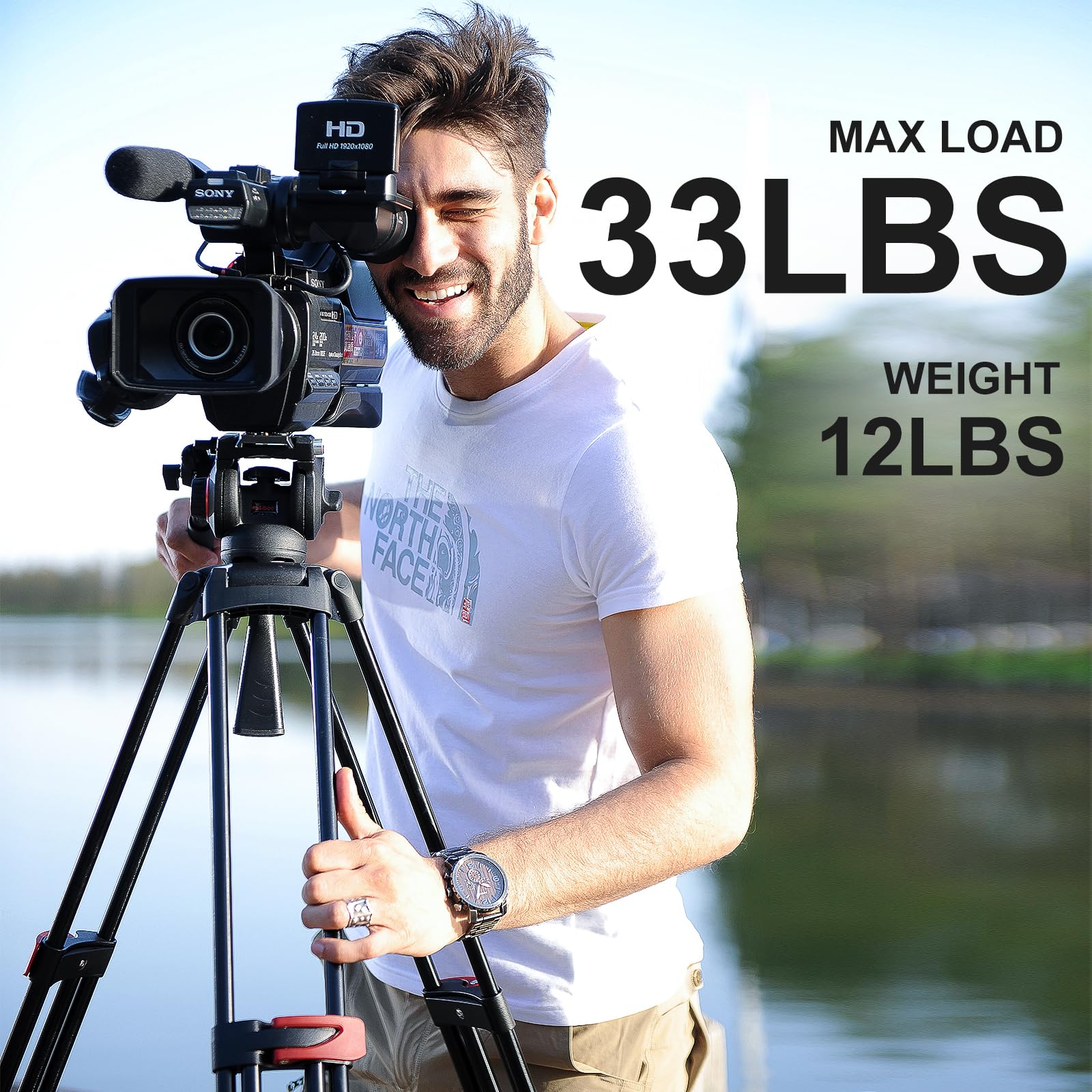 miliboo Heavy Duty Tripod Professional Video Tripod Fluid Head Tripod with Adjustable Damping, Photography Tripod for Large Equipment, Load 33 lbs, Included Ground Spreader, Aluminum MTT609A