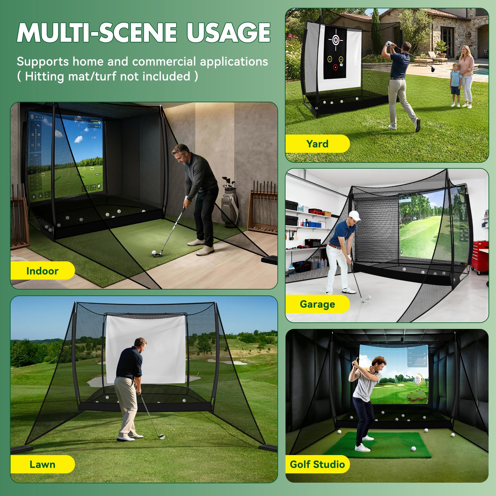 10x8FT Golf Practice Net with 2 Net Side Barriers Outdoor Indoor Golfs Hitting Net with HD Impact Screen Kit for Backyard Home Easy Set up Golf Training for Garage