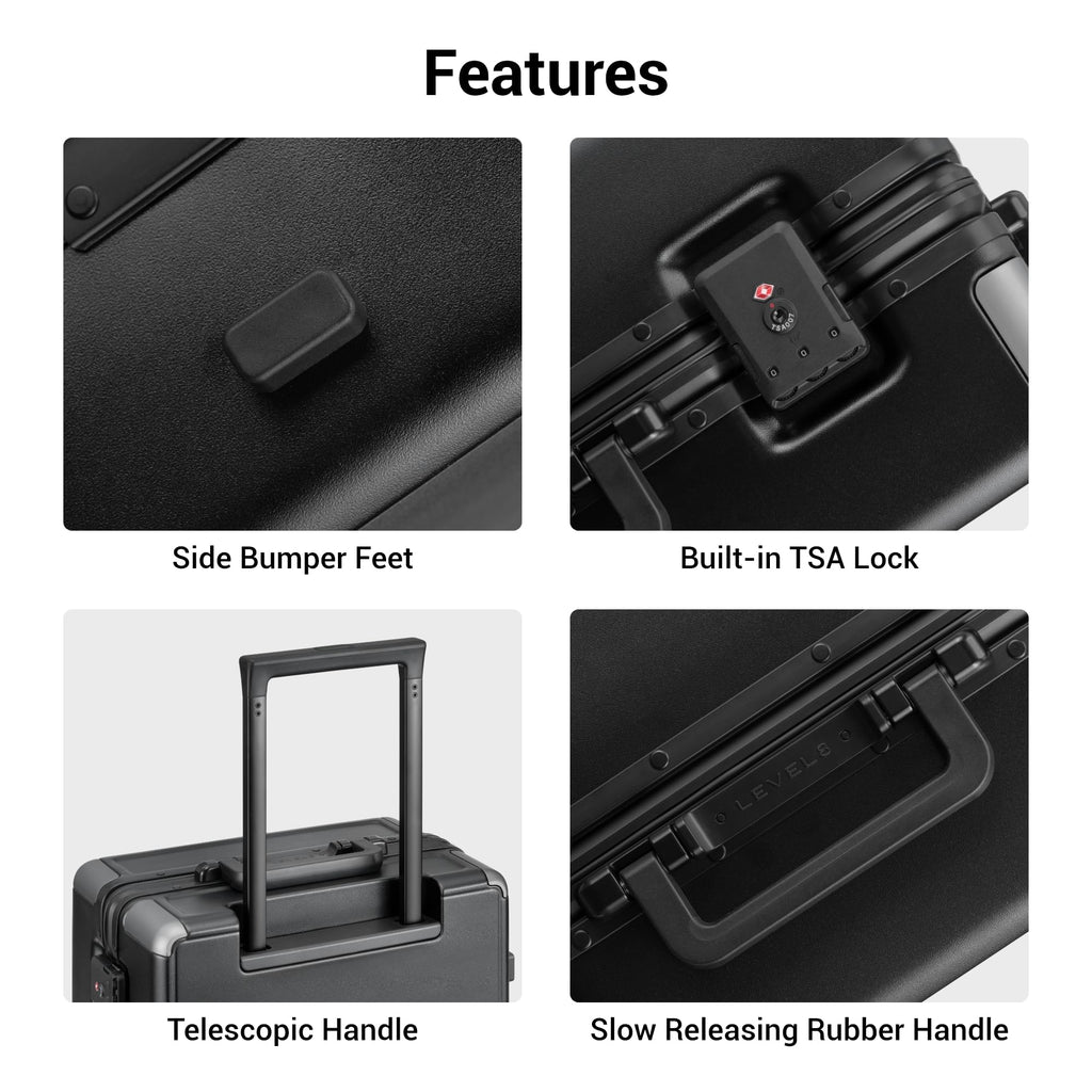 LEVEL8 Zipperless Carry On Suitcase Airline Approved with Aluminum Frame, Hard Shell Luggage with Spinner Wheels, Metal Travel Luggage, 20 Inch, Black