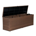 happimess TRK1002B Nino 59.06" Modern Minimalist Outdoor Faux Wicker Deck and Patio Storage Box, Brown, Soft-Close, for Package Delivery, Patio Furniture, Cushions, Gardening Tools, Pool Supplies
