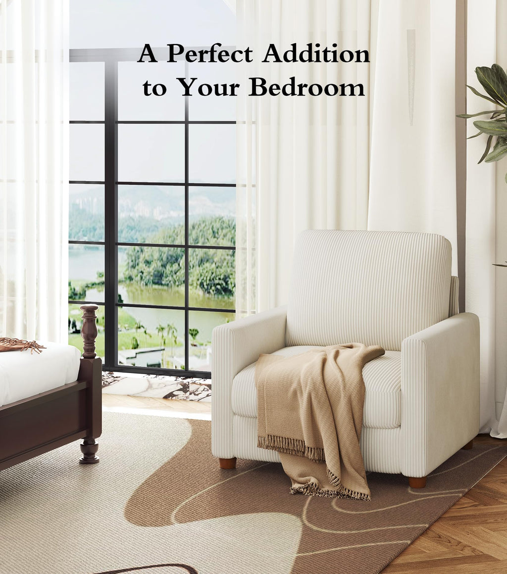 Kidirect 35.5in Oversized Accent Chair, Easy to Assemble Living Room Chairs, Corduroy Reading Chair for Bedroom, 22.5in Deeper Seats Accent Chairs for Living Room, Comfy Armchair Reading Nook, Beige