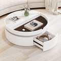 Merax 29.5" Lift-Top Round Coffee Table, with Hidden Storage & 1 Drawer, Marble and Wood Grain Dual-Tone Tabletop, Compact for Living Room Apartment, White