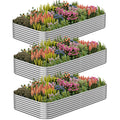 CATMANOR 3 Pack 8x3FT Corrugated Galvanized Steel Raised Garden Bed Outdoor, Metal Above Ground Garden Bed for Vegetables and Flowers, Raised Beds for Gardening