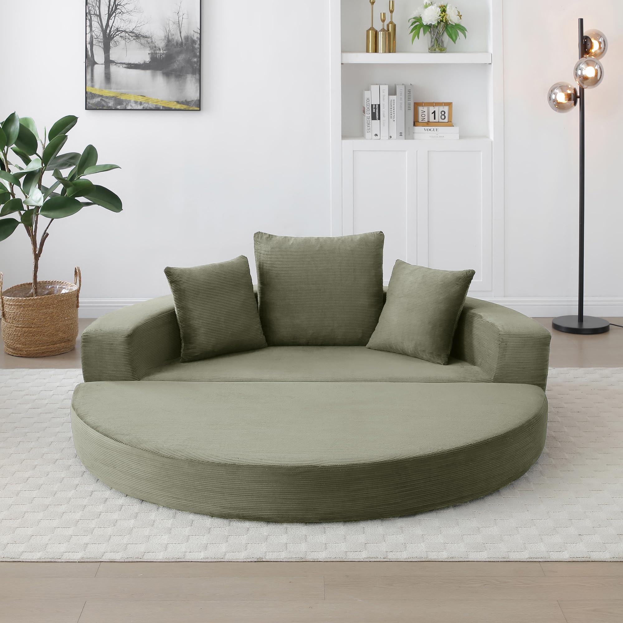 KEIKI 67" Corduroy Convertible Circular Floor Sofa Bed,Multi-Functional Adjustable Futon Couch for Living Room Apartment Office,No Assembly
