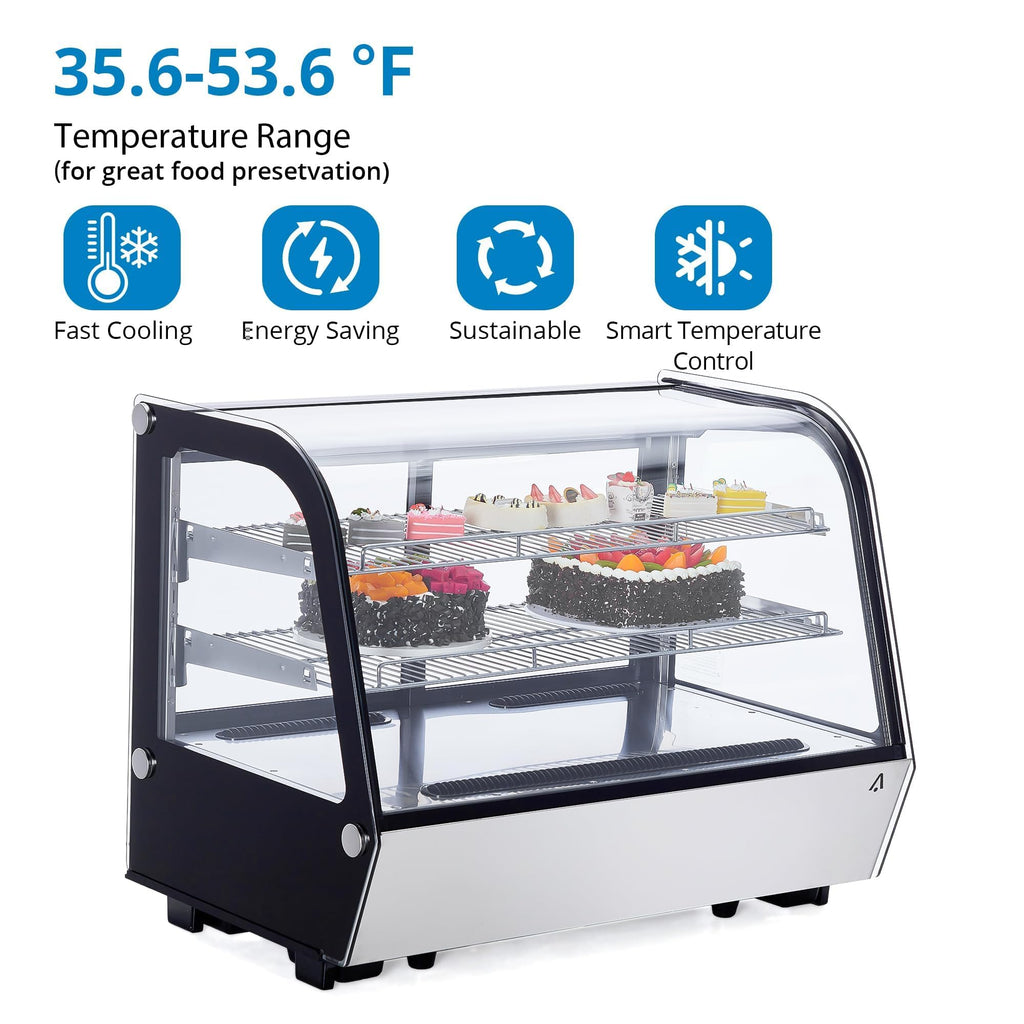 ActiveTrail 5.6 Cu.Ft Countertop Bakery Display Case – Double Glass Refrigerated, LED Lighting, Adjustable Shelves, Digital Temp Control, for Pastry, Cake, Sushi, 110V