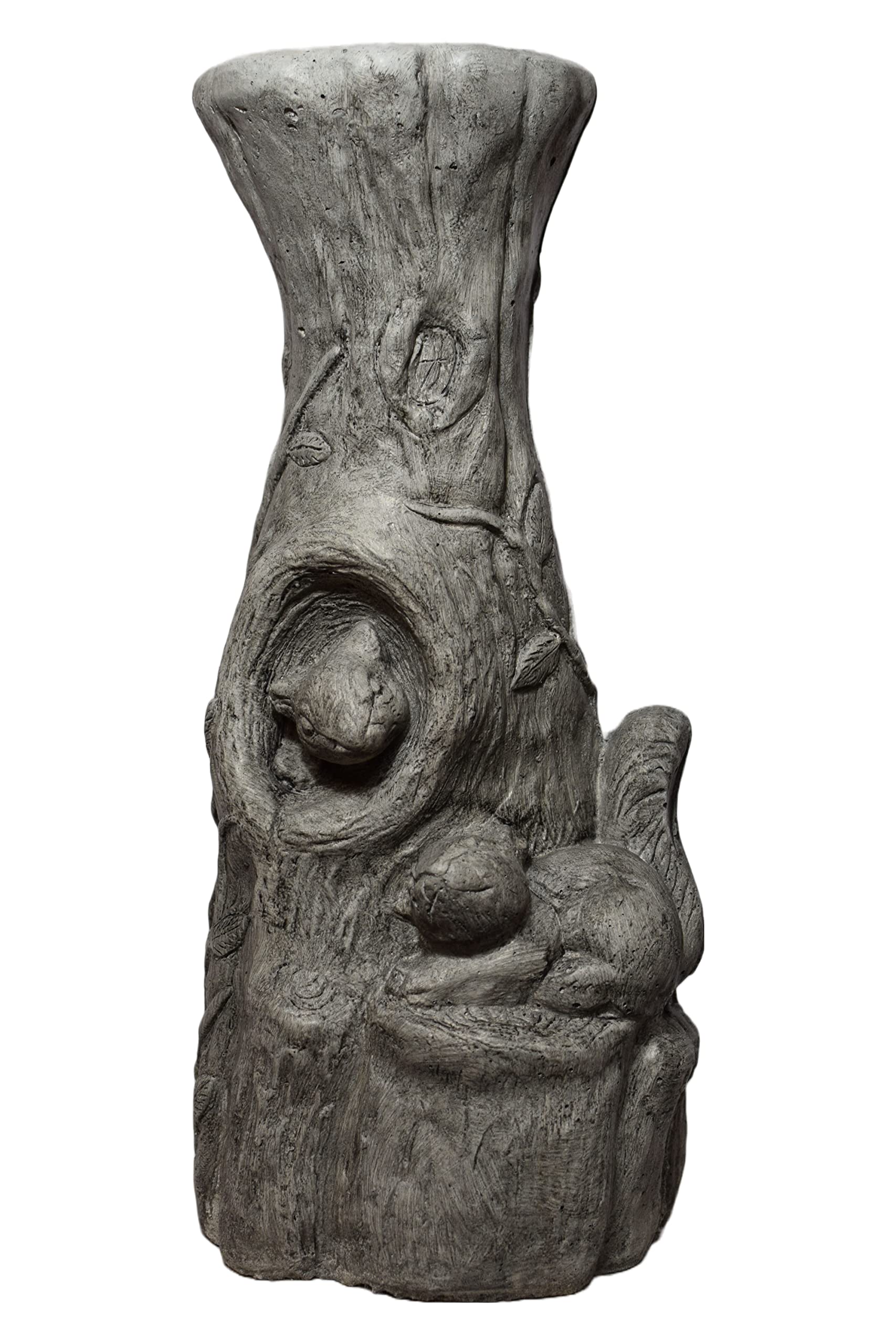 Solid Rock Stoneworks Tiny Fancy Squirrel/Wood Birdbath- Pre Aged- 24" Tall x 17" Dia