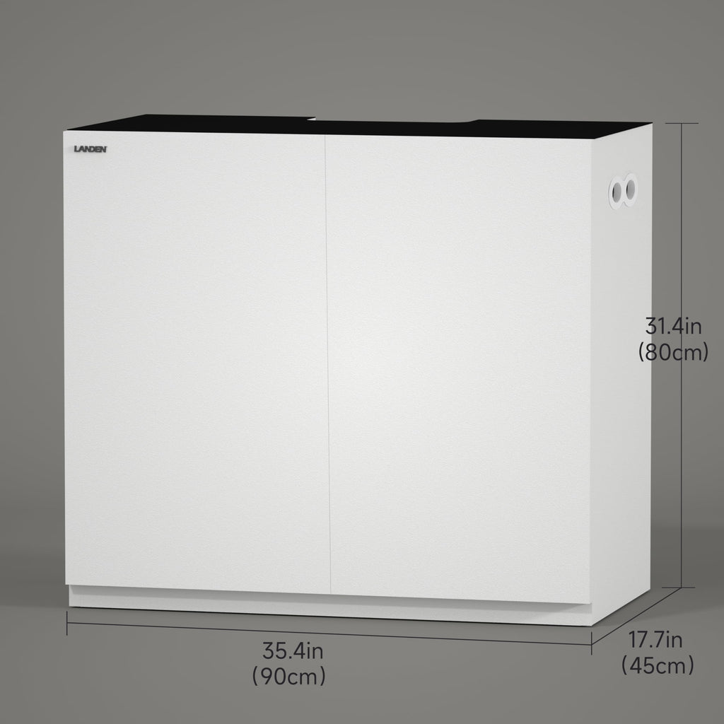 LANDEN Aquarium Wooden Stand and Cabinet for up to 44 Gal Tank, Fish Reptile Sea Salt WaterTank Stand, Nano Foam Leveling Mat Included, W35.5xD17.7xH31.5 in, Wooden Matte White Painted(Stand Only)