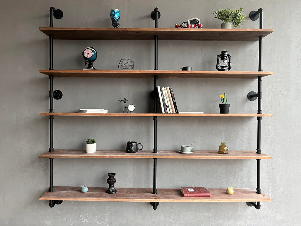 HDDFER Industrial Pipe Shelf Shelving Bookcase, Wall Mounted Rustic Bookshelf 60 Inch, Floating Bookshelves for Wall,Retro Wood Metal Pipe Industrial Shelves for Living Room