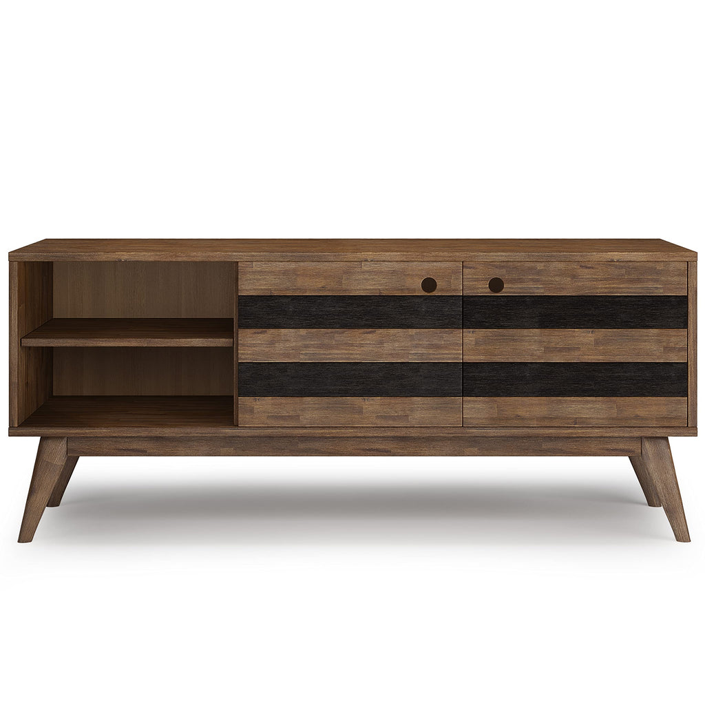 SIMPLIHOME Clarkson SOLID ACACIA WOOD 60 inch Wide Mid Century TV Media Stand in Rustic Natural Aged Brown For TVs up to 65 inches for the Living Room and Entertainment Center