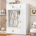 Amposei Modern Hall Tree with Shoe Storage Bench & Coat Rack, 79.72''H Tall Entryway Cabinet Organizer with 6 Doors, 4 Hooks & Padded Seat for Hallway Mudroom Living Room, White