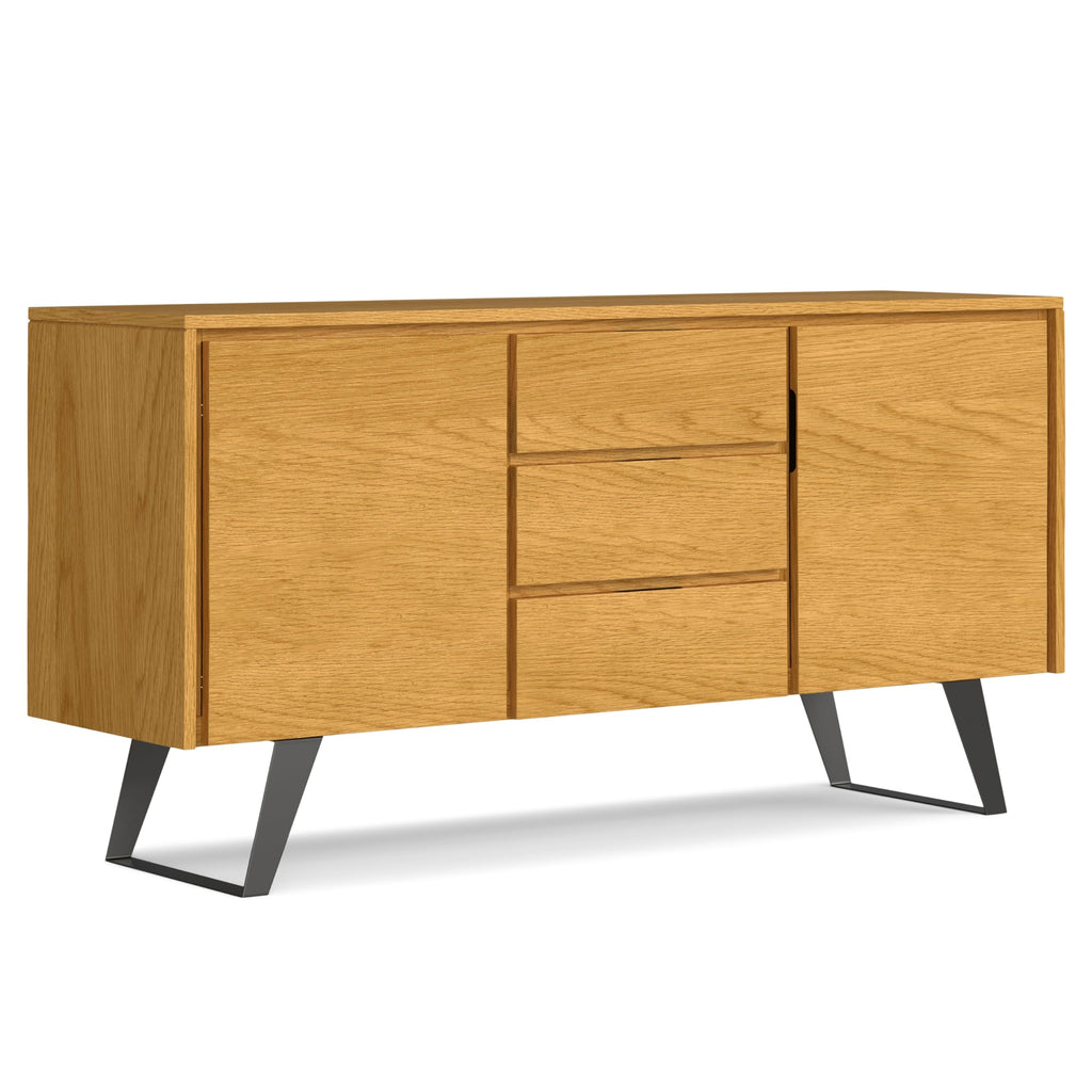 SIMPLIHOME Lowry 60 inch x 17 inch Rectangle Modern Industrial Sideboard Buffet in Oak Veneer for the Dining Room and Kitchen
