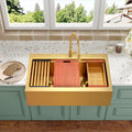 Gold Double Bowls Kitchen Sink, 33" x 22" Drop In Kitchen Sink, 50/50 Double Bowls Farm Sink, 16 Gauge Stainless Steel Workstation Sink, 33 inch Top Mount Deep Double Sinks
