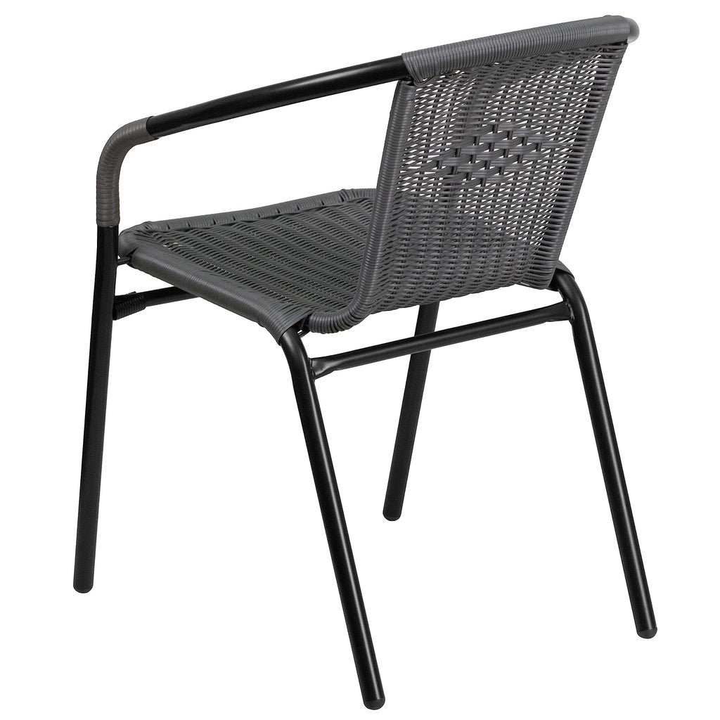 Flash Furniture Lila Modern Rattan Indoor/Outdoor Stackable Dining Chairs, Stacking Rattan Bistro Chairs for Patio or Restaurant, Set of 4, Gray