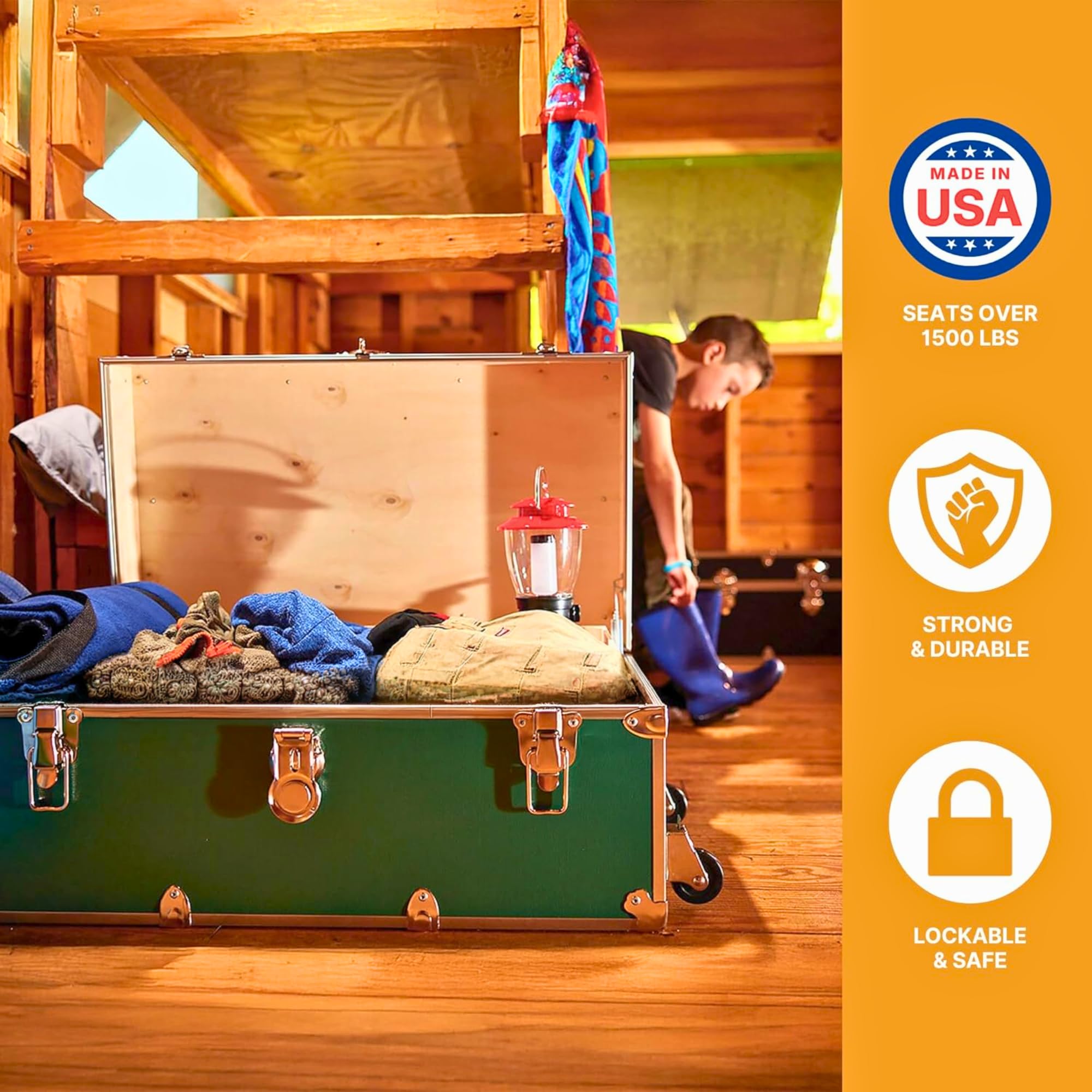 Rhino Trunk & Case Classic Camp & College Trunk with Wheels. 30"x17"x13", 1500+ lbs Capacity - Many Colors, Soft-Close Lid. Strong, USA Made Summer Camp Footlocker and Secure Dorm Storage Chest