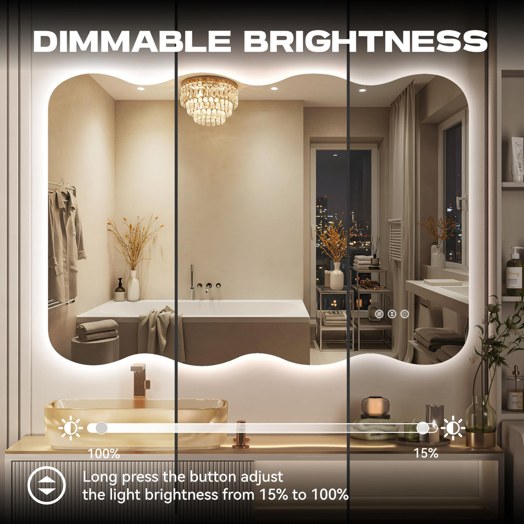 Hasipu Wavy Full Length Mirror with Lights - 55"×30" LED Wavy Floor Mirror, Frameless, Dimmable, Standing or Vertical/Horizontal Wall-Mounted Mirror for Bedroom, Living Room, Cloakroom