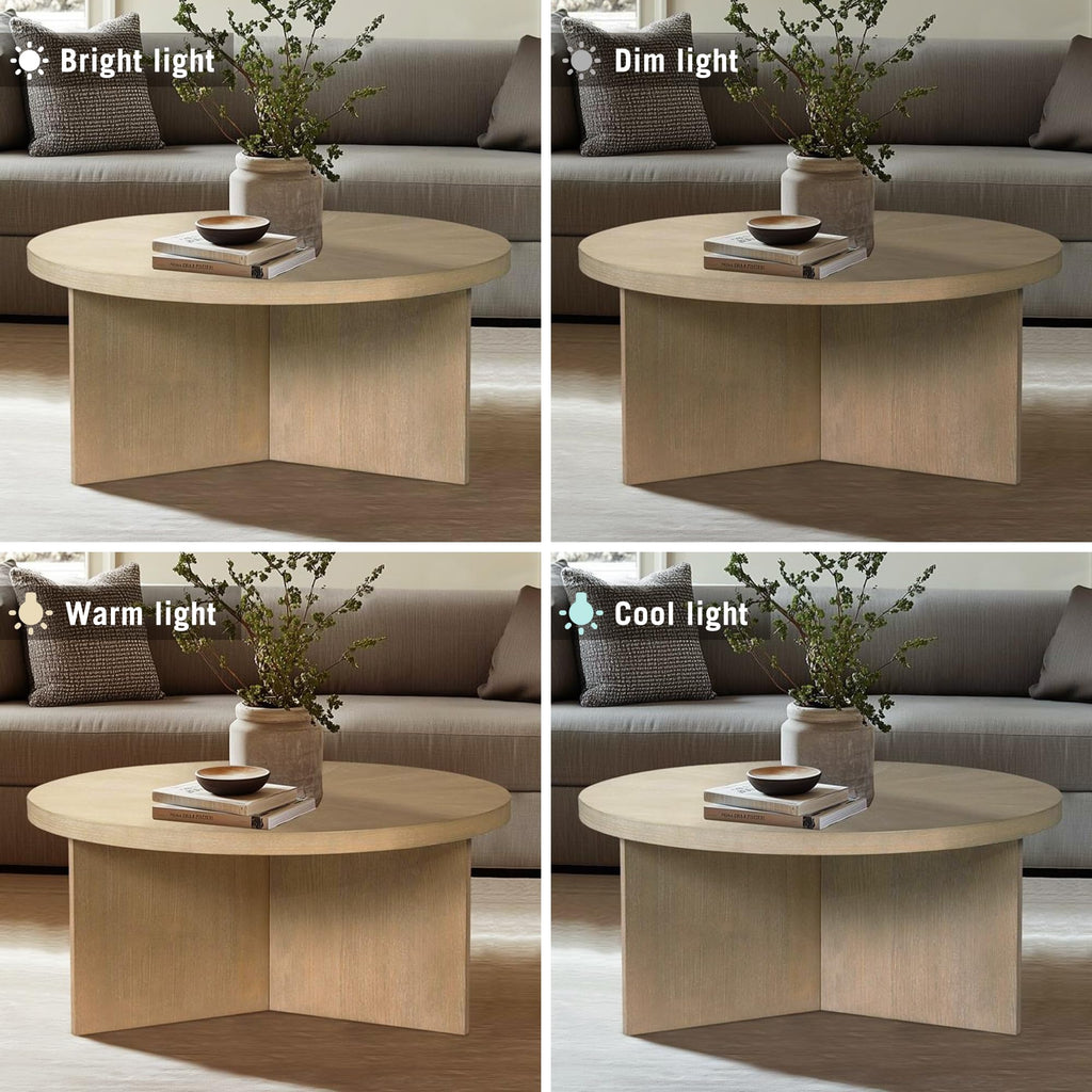 Martha Stewart Sadie Round Coffee Table – Starburst Veneer Top, Reclaimed Greige Wood Finish, Modern Accent for Living Room, Lounge, or Sitting Area, 36" Dia x 16.5" H