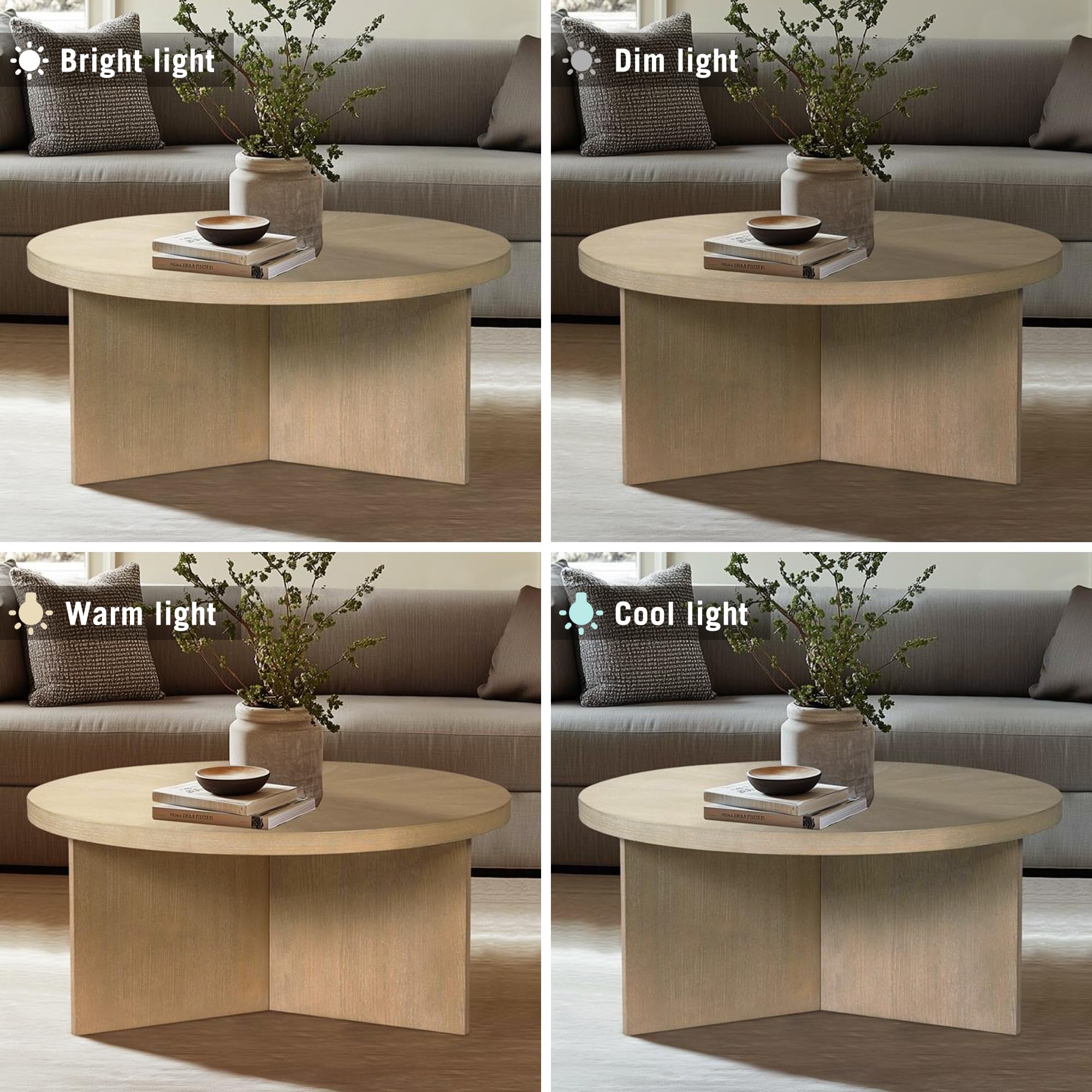 Martha Stewart Sadie Round Coffee Table – Starburst Veneer Top, Reclaimed Greige Wood Finish, Modern Accent for Living Room, Lounge, or Sitting Area, 36" Dia x 16.5" H