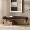 HULALA HOME 55.5" Genuine Leather Bench, Button-Tufted Entryway Bench with Solid Wood Legs, Upholstered End of Bed Bench for Bedroom, Chocolate