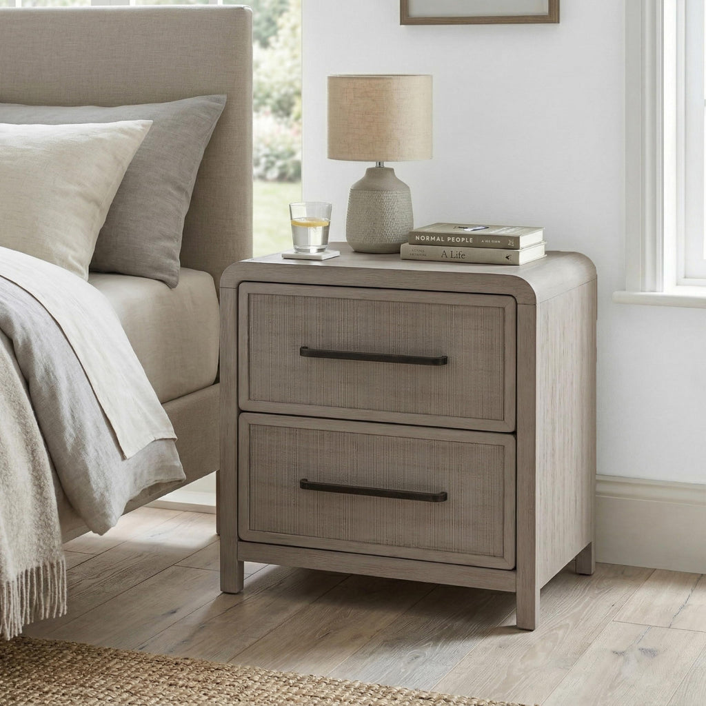 Furniture of America Austin Modern Solid Wood 24-inch 2-Drawer Nightstand with USB Ports, Cedar Bottom Drawer, No Assembly Required for Bedroom, Guest Room, Natural Oak