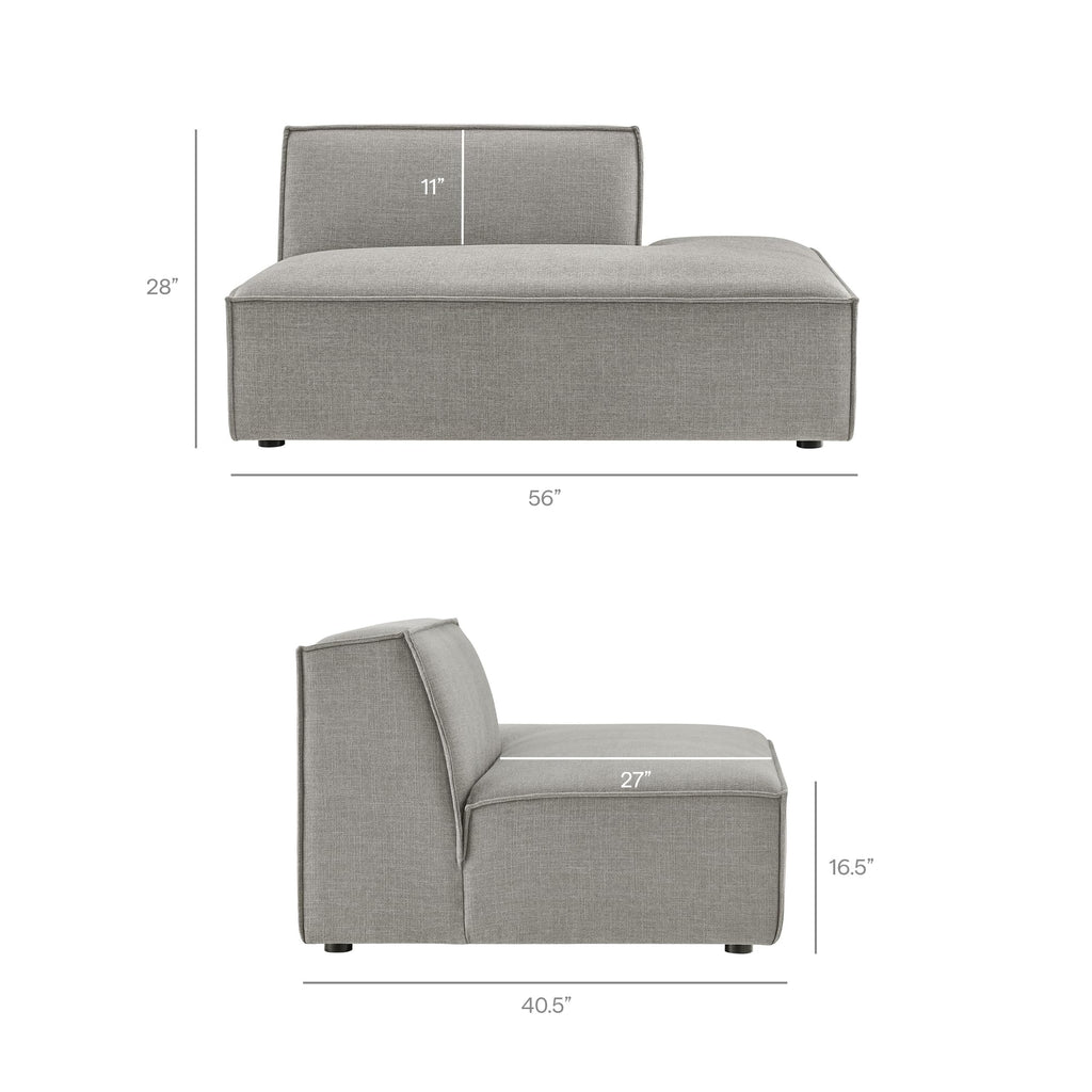 Modway Restore Performance Fabric Upholstered 4-Piece Modular L-Shaped Armless Sectional Sofa in Pewter – Low Profile Couch with Coil Seat Support and French Piping