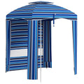 leoglint 5.8' x 5.8' Portable Beach Outdoor Umbrella with Double-Top, Ruffled Outdoor Cabana with Walls, Vents, Sandbags, Carry Bag, Blue Stripe