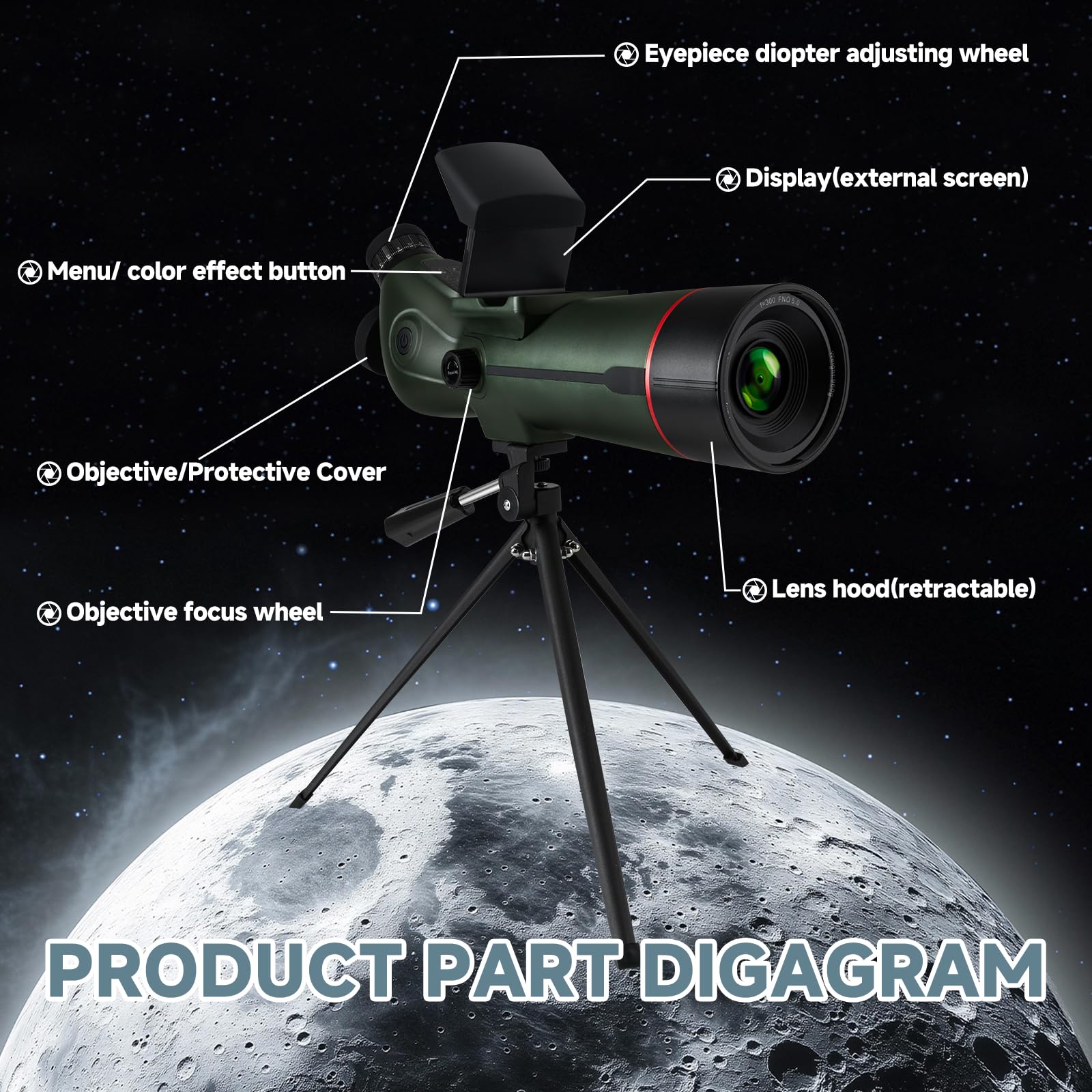 Smart Telescope, Professional Refractor Auto-focus Portable Digital Electronic Telescopes with 4K Astrophotography Camera, Internal And Externat Dual Screens Spotter for Adults and Beginners Astronomy