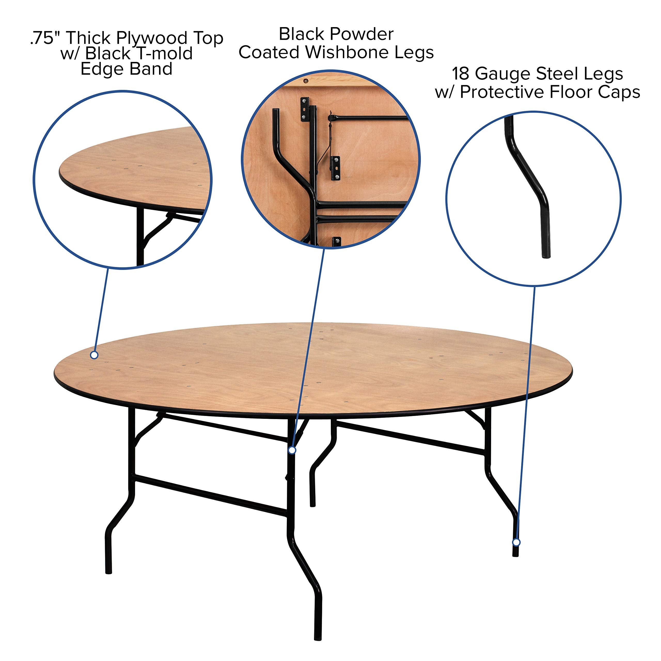 Flash Furniture Furman 6' Round All-Occasion Wood Folding Event Table, Foldable Round Portable Banquet Table with Wooden Top, Natural/Black