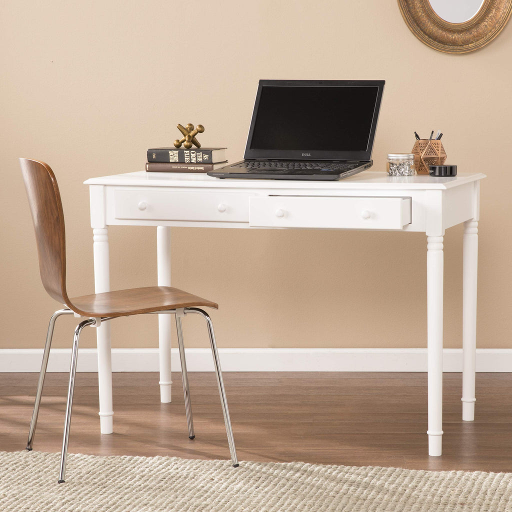 SEI Furniture - Writing 2-drawer Desk- Crisp White - Transitional Design, White Finish - Ideal for Home Office, Bedroom (HO8800)