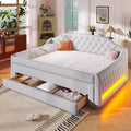 Merax Upholstered Full Size Daybed with LED Lights, Trundle & 3 Drawers, Linen Sofa Bed for Guest Room & Small Spaces, Beige