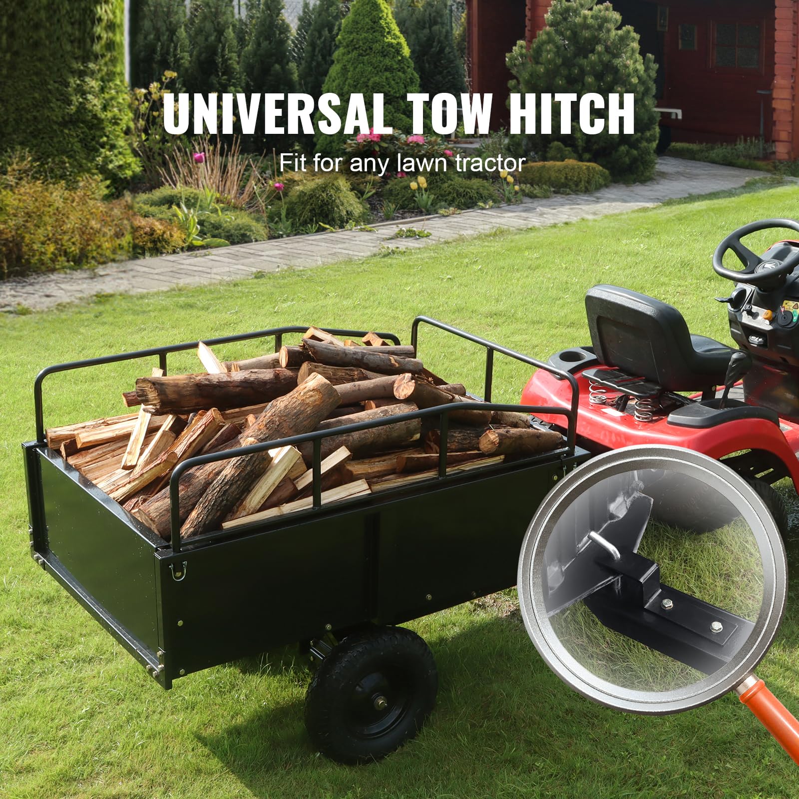 Happybuy Heavy Duty Steel ATV Dump Cart, 750-Pound Capacity, 15 Cubic Feet Garden Utility Trailer with Removable Sides for Lawn Mower Tractor - Black