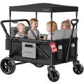 MomZi 4 Seater Wagon Stroller for Kids, Collapsible Wagon Stroller with Removable Canopy, Foldable Stroller Wagon with Seat and Storage Pocket for Baby Toddlers Black