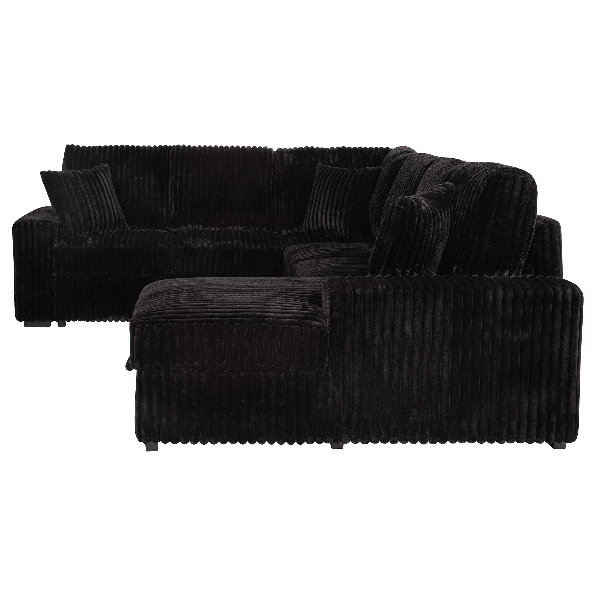 Coaster Home Furnishings - Devonshire - Sleeper Sectional Sofa with Pop-Up Sleep Surface, Storage Chaise, Three Accent Pillows and Pull-Out Bed - Living Room - Black - 511049
