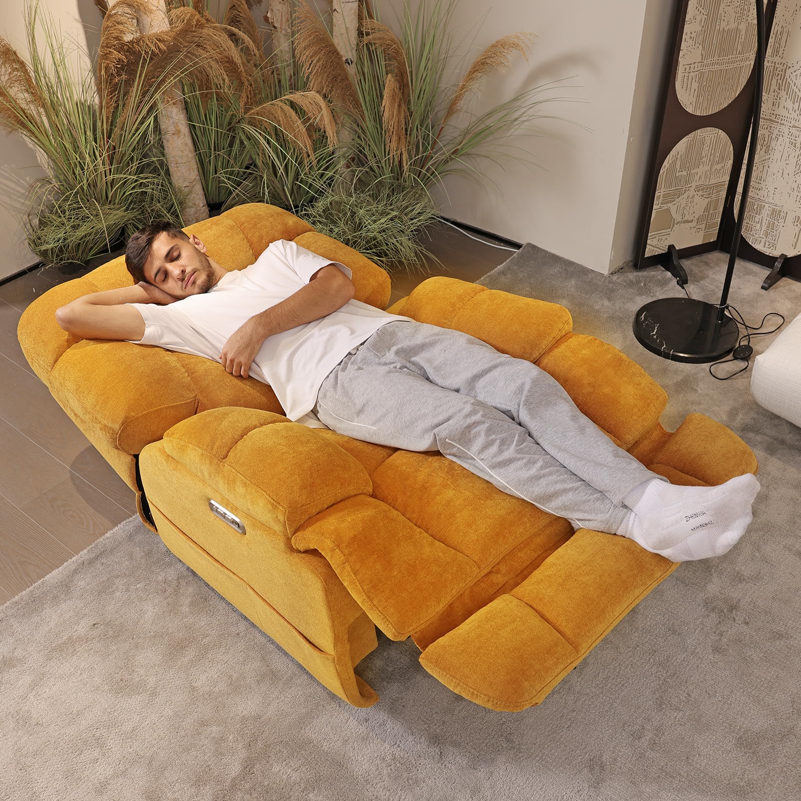 EONIX Dual Motor Zero Gravity Power Recliner Chair with Heat and Massage, 400lbs Lay Flat Recliner Sofa Chair with Extended Footrest, Cozy Padding and Cushion, SXXY007032, Orange