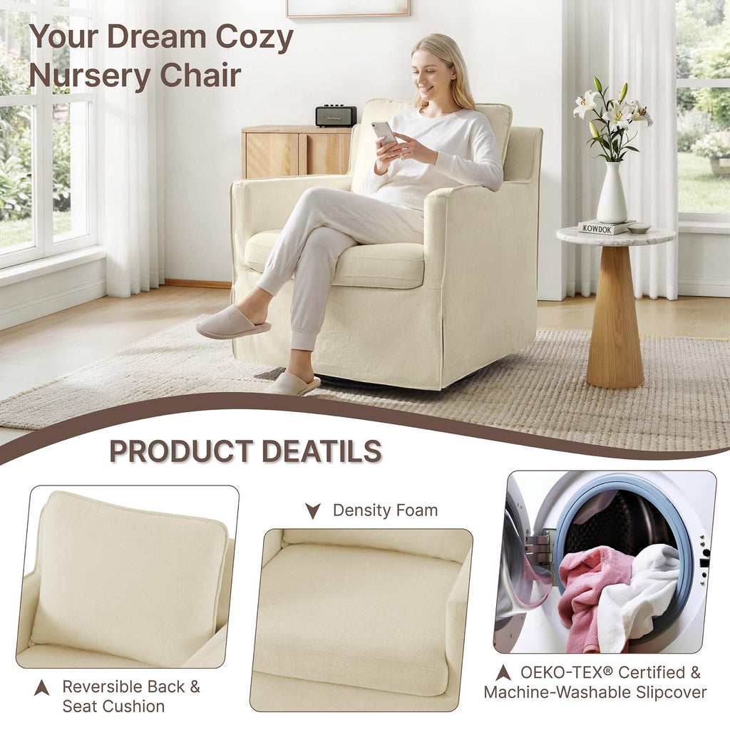 KISLOT Swivel Accent Chair with Ottoman, Rocking Recliner 360 Degree Swivel Armchair Machine-Washable Cover for Nursery Living Room Bedroom