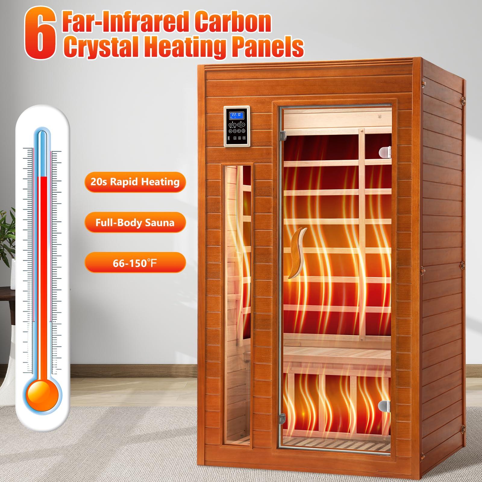 X-Vcak 1-2 Person Infrared Sauna, Dry Heat Sauna with Red Light Therapy, Bluetooth, Radio, 7-Color Therapy Light for Home, Indoor, Gym, Wellness Center, 40″ x 36″ x 73″, Brown