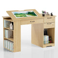 GatherHome Drafting Table with Storage Cabinet & Drawers, Adjustable Drawing Table with Open Shelves, Craft Art Desk for Artists, Painters, Drawing, Crafting, Reading, Writing, Working
