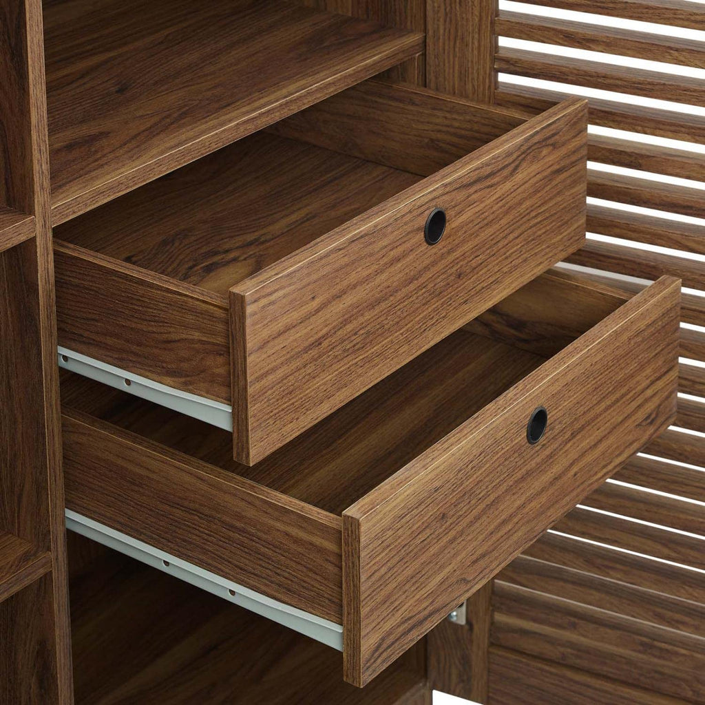 Modway Render Mid-Century Modern Wine Rack Storage, Bar Cabinet, Walnut