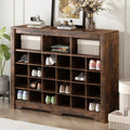 Merax Sleek Design 24 Shoe Cubby Console, Modern Storage Cabinet with Curved Base, Versatile Sideboard for Hallway, Bedroom, Living Room, Rustic Brown