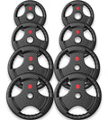 Gikpal Olympic Weight Plates, 2-Inch Three-Grip Rubber Coated Barbell Plates with Steel Hub, Cast Iron Weights for Strength Training & Home Gym, Pair or Sets (2.5–45LB)