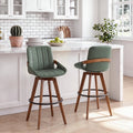 AQG Green Bar Stools 30 Inch Set of 2 Leather Bar Height Stools with Backs, Mid Century Modern Swivel Bar Chairs, Upholstered Barstools Wood Frame for Kitchen Island